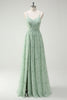 Load image into Gallery viewer, Dusty Sage A Line Spaghetti Straps Long Bridesmaid Dress With Slit