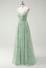 Load image into Gallery viewer, Dusty Sage A Line Spaghetti Straps Long Bridesmaid Dress With Slit