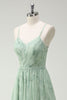 Load image into Gallery viewer, Dusty Sage A Line Spaghetti Straps Long Bridesmaid Dress With Slit