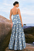 Load image into Gallery viewer, Navy Bloom A-Line Spaghetti Straps Backless Print Satin Long Bridesmaid Dress