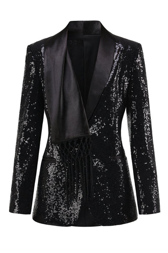 Sparkly Black Women's Prom Blazer with Fringes