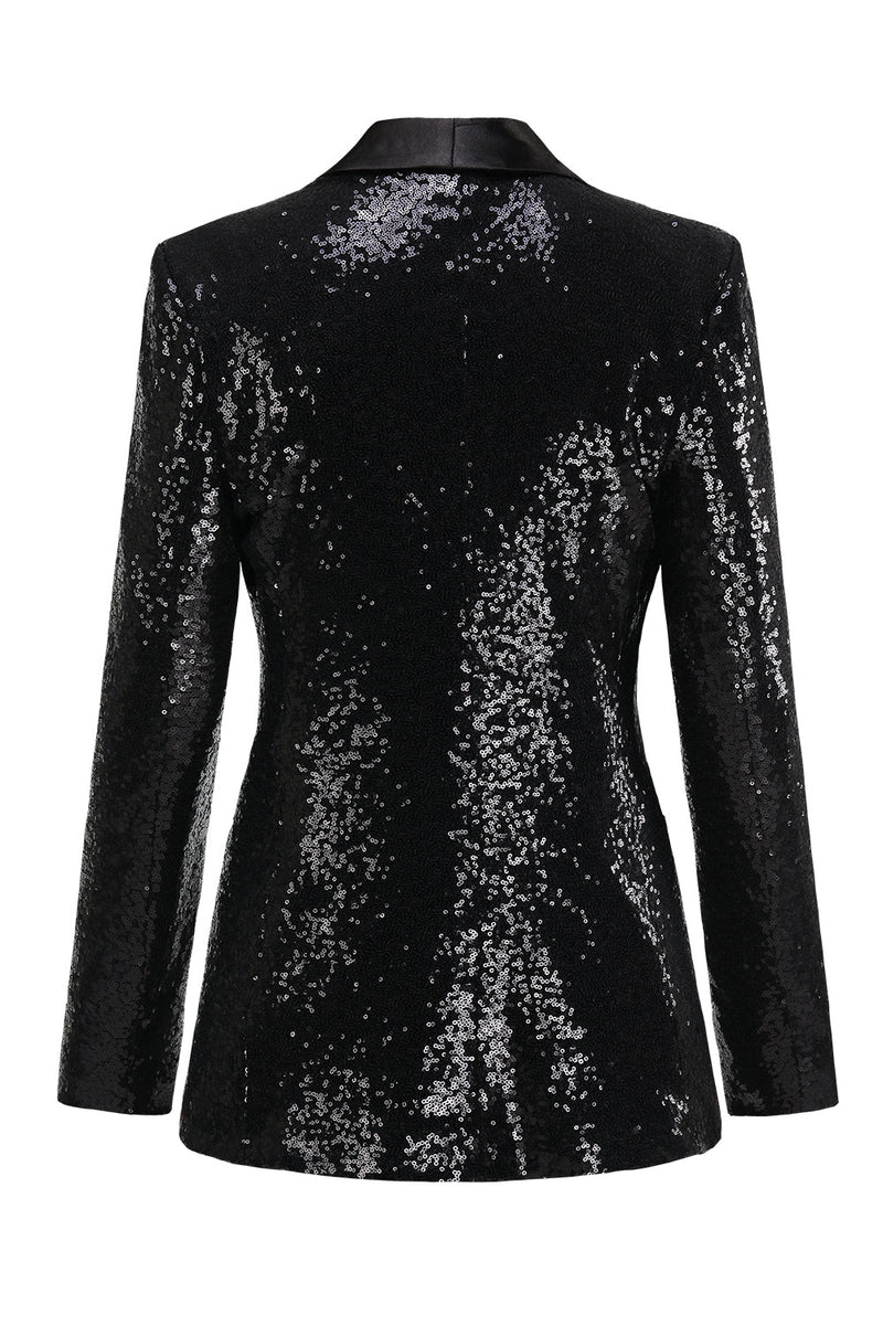 Load image into Gallery viewer, Sparkly Black Women&#39;s Prom Blazer with Fringes