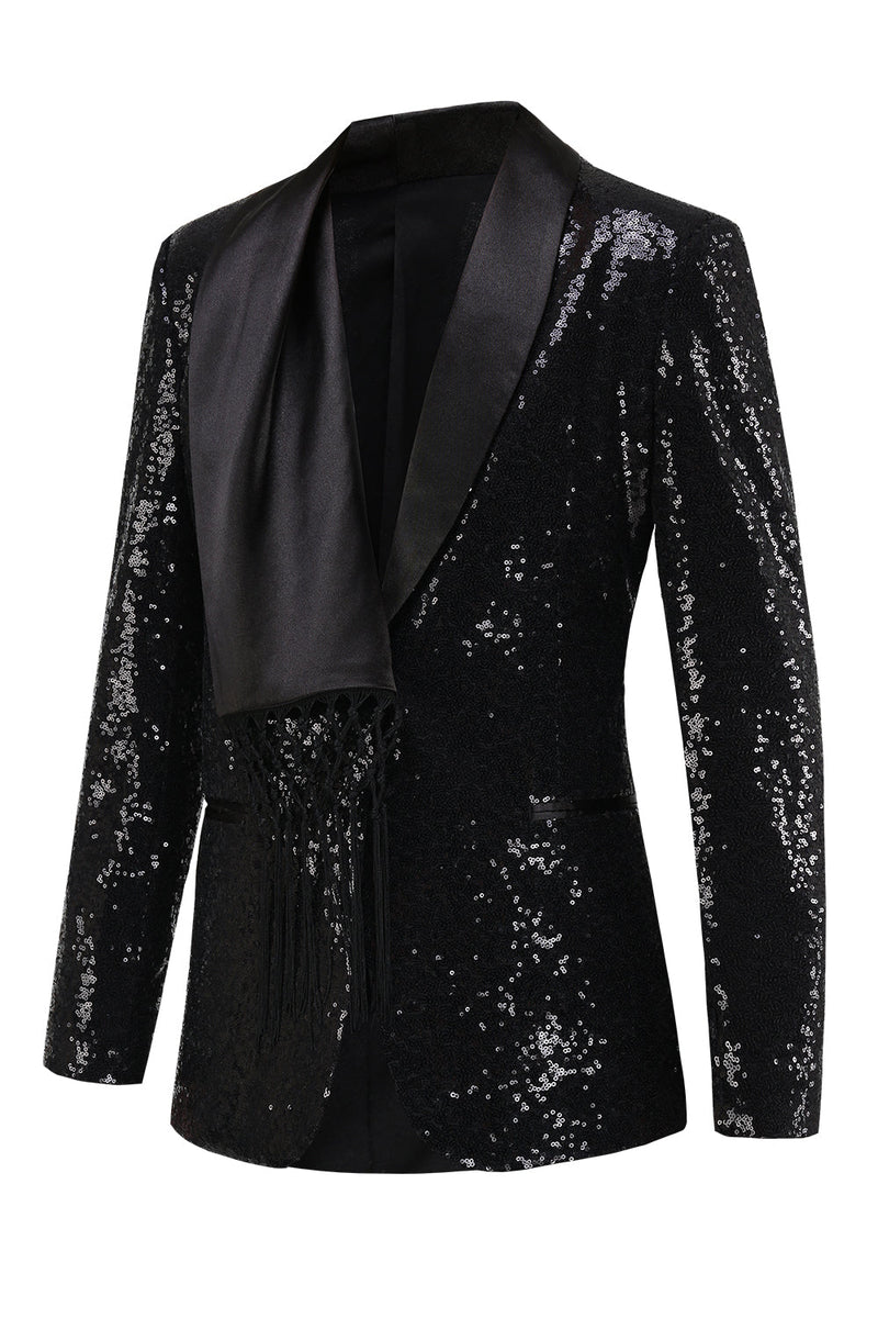 Load image into Gallery viewer, Sparkly Black Women&#39;s Prom Blazer with Fringes