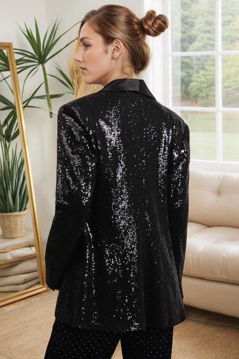 Load image into Gallery viewer, Sparkly Black Women&#39;s Prom Blazer with Fringes