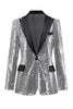 Load image into Gallery viewer, Sparkly Silver Black Peak Lapel Women&#39;s Prom Blazer