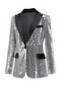 Load image into Gallery viewer, Sparkly Silver Black Peak Lapel Women&#39;s Prom Blazer