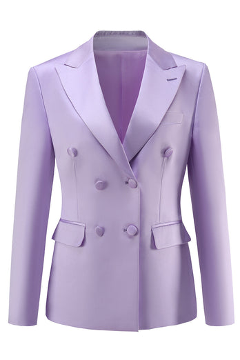 Purple Peak Laple Satin Double Breasted 2 Pieces Women Suits