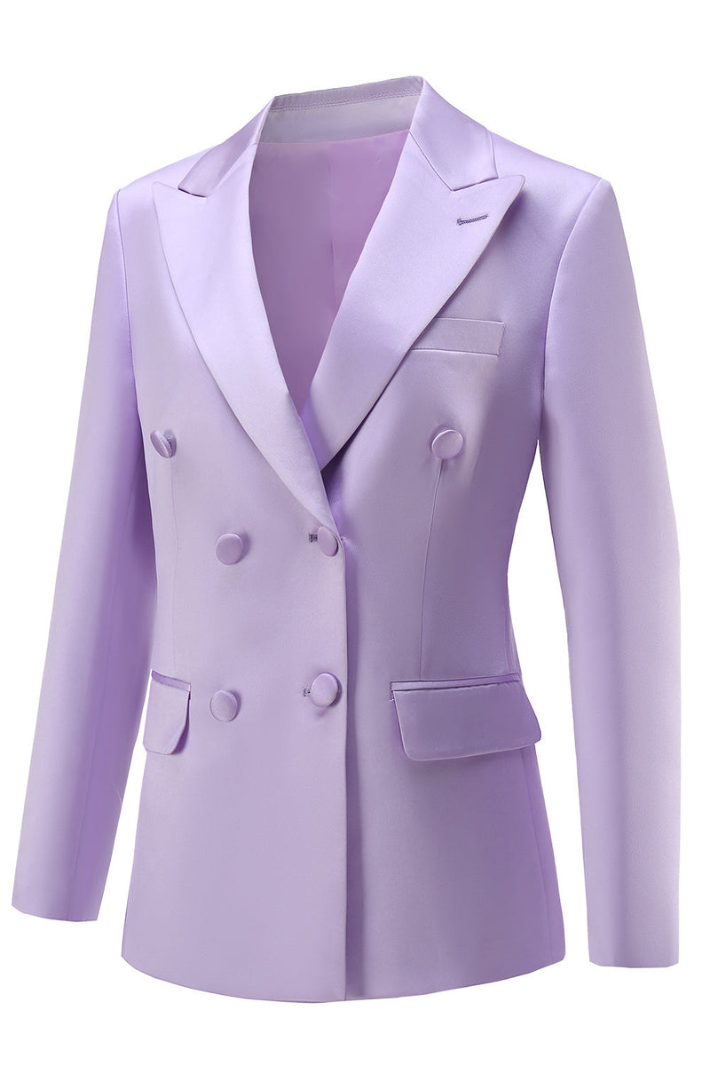 Load image into Gallery viewer, Purple Peak Laple Satin Double Breasted 2 Pieces Women Suits