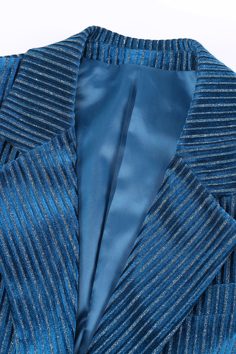 Load image into Gallery viewer, Peacock Blue Stripes Notched Lapel 2 Pieces Suits with Belt