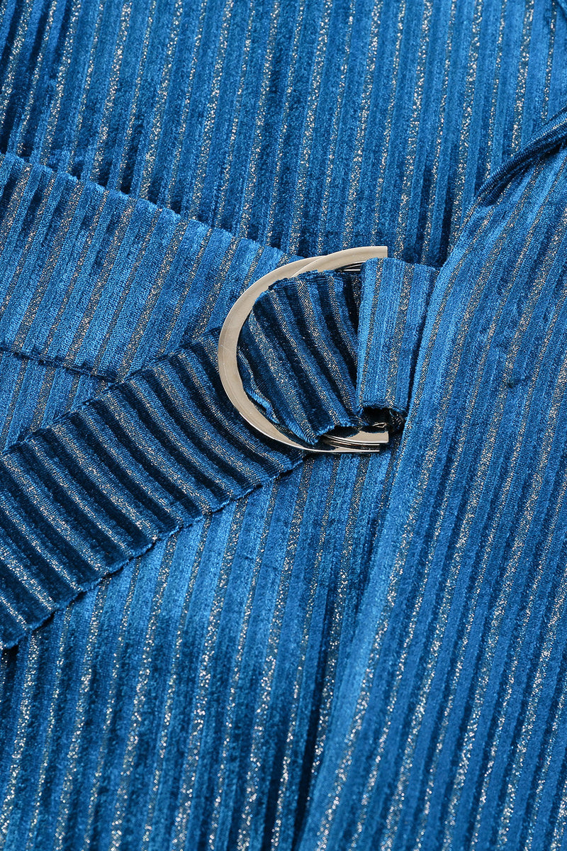 Load image into Gallery viewer, Peacock Blue Stripes Notched Lapel 2 Pieces Suits with Belt