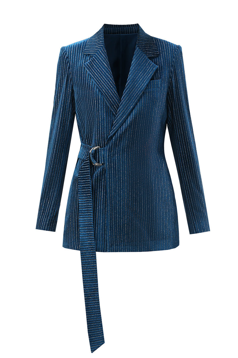 Load image into Gallery viewer, Peacock Blue Stripes Notched Lapel 2 Pieces Suits with Belt