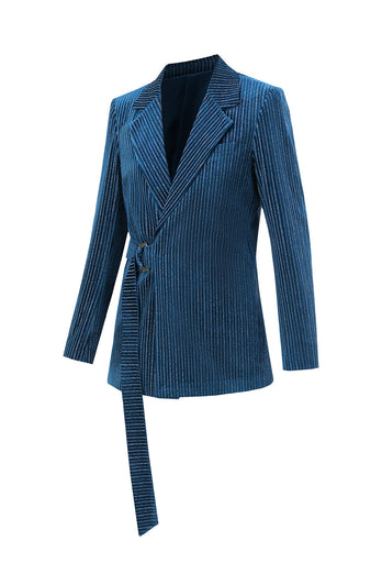 Peacock Blue Stripes Notched Lapel 2 Pieces Suits with Belt