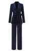 Load image into Gallery viewer, Navy Shawl Lapel 2 Pieces Women&#39;s Suits with Belt