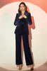 Load image into Gallery viewer, Navy Shawl Lapel 2 Pieces Women&#39;s Suits with Belt