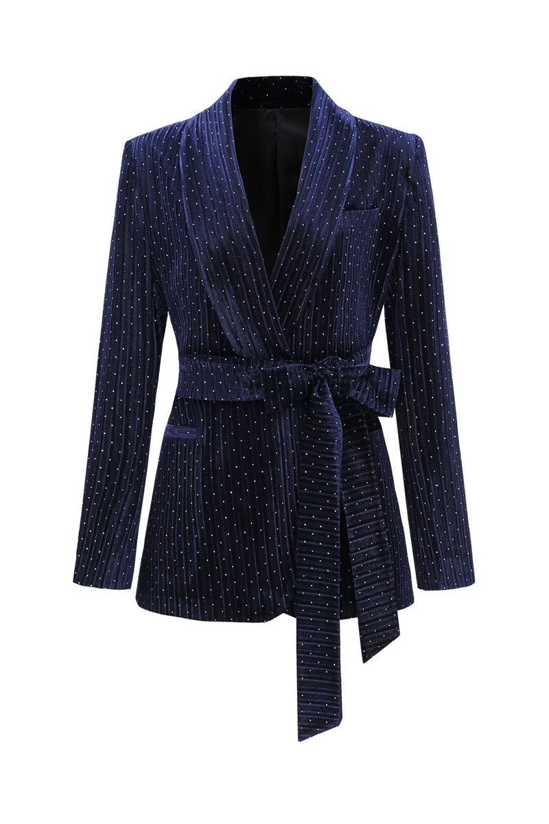 Load image into Gallery viewer, 2 Pieces Shawl Lapel Navy Women&#39;s Suits with Belt