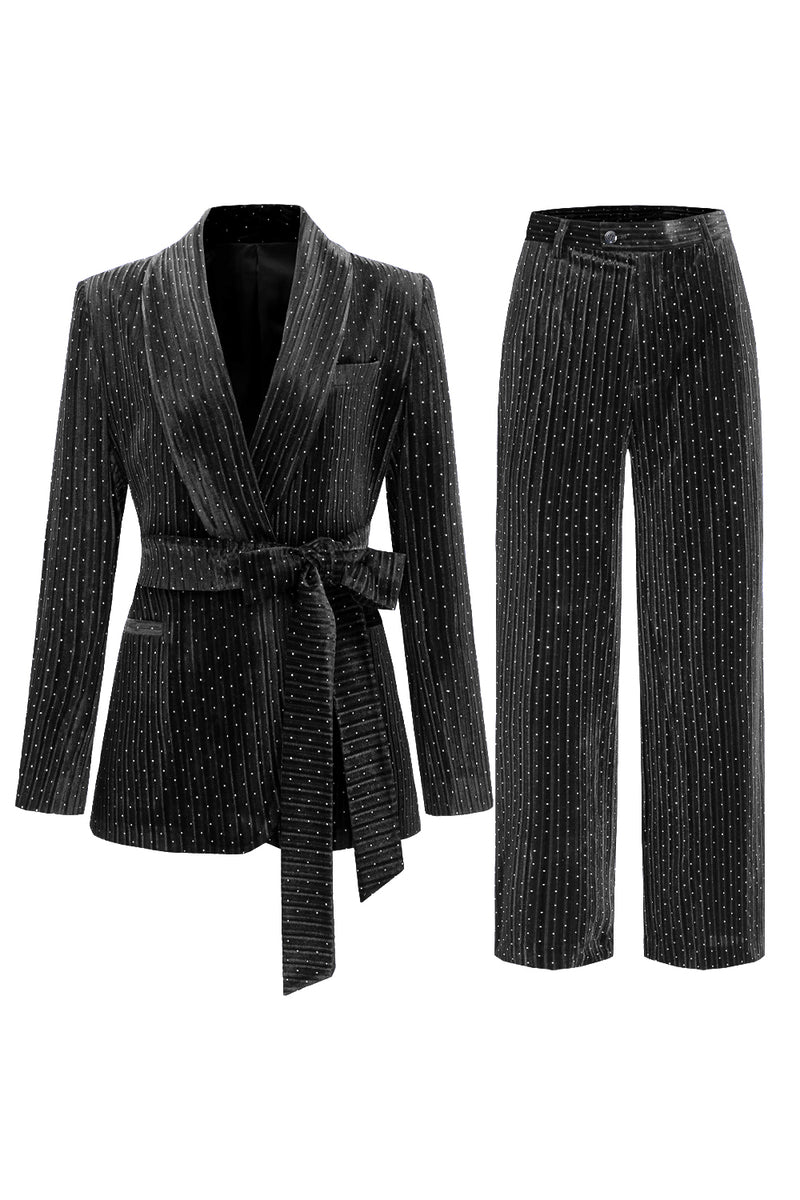 Load image into Gallery viewer, 2 Pieces Shawl Lapel Navy Women&#39;s Suits with Belt