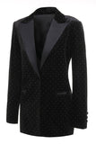 Black Polk Dots One Button 2 Piece Women Suit