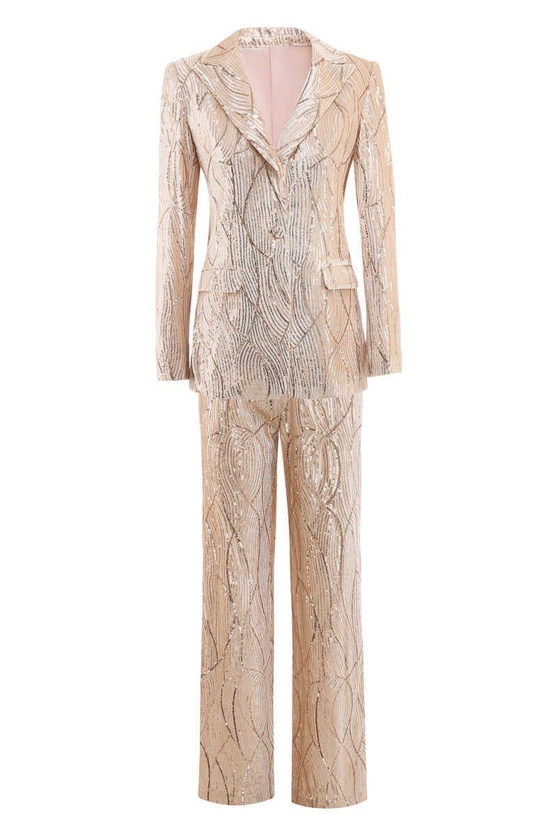 Load image into Gallery viewer, Champagne Peak Lapel Single Button Sequin Women&#39;s Suits