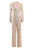 Champagne Peak Lapel Single Button Sequin Women's Suits