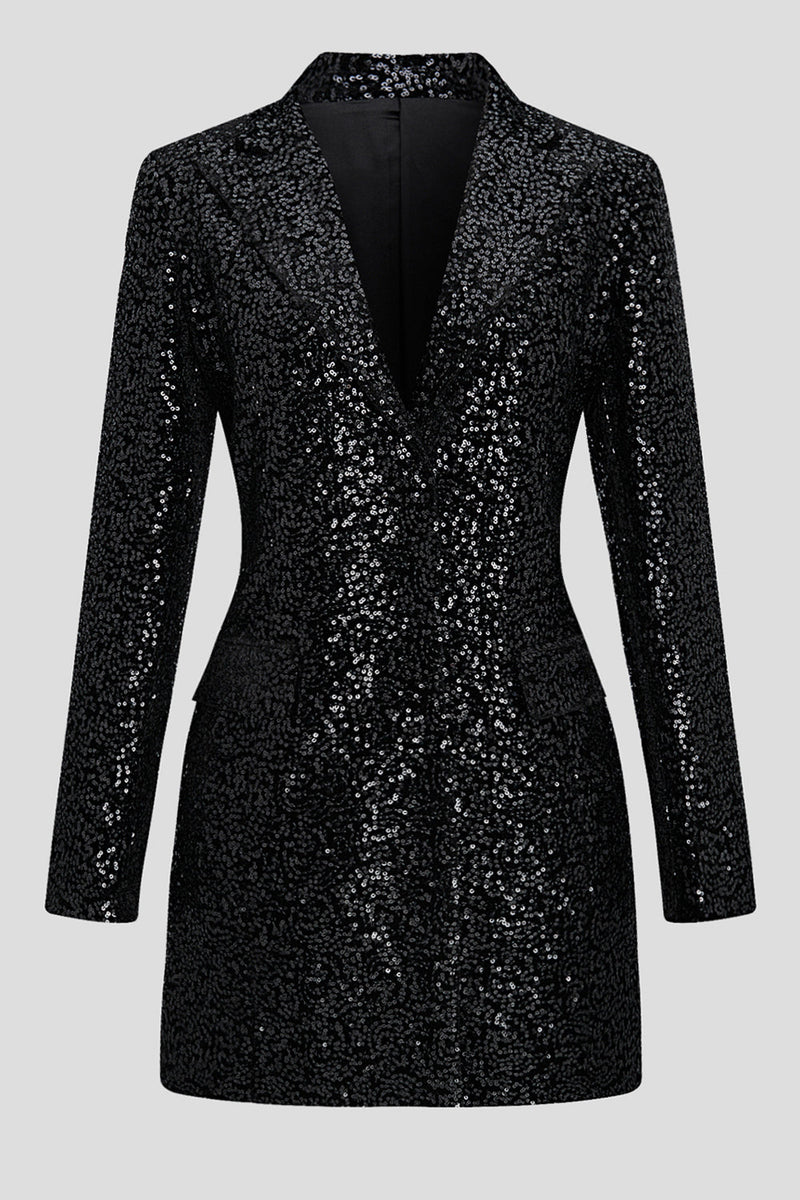 Load image into Gallery viewer, Sparkly Sequins Black Long Sleeves Blazer