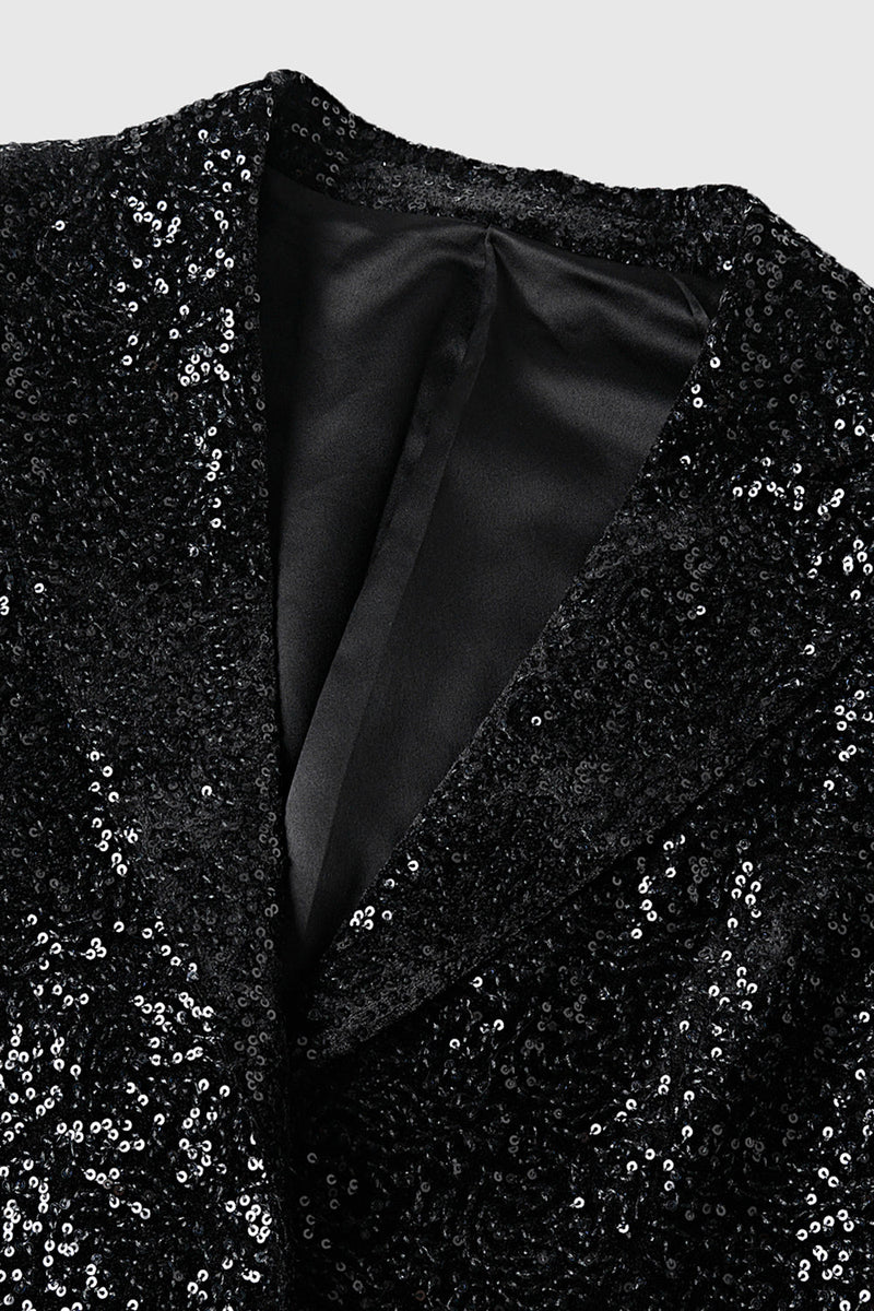 Load image into Gallery viewer, Sparkly Sequins Black Long Sleeves Blazer