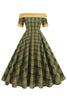 Load image into Gallery viewer, Off The Shoulder Green Grid Vintage 1950s Dress