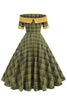 Load image into Gallery viewer, Off The Shoulder Green Grid Vintage 1950s Dress