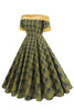 Load image into Gallery viewer, Off The Shoulder Green Grid Vintage 1950s Dress