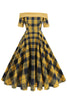 Load image into Gallery viewer, Off The Shoulder Green Grid Vintage 1950s Dress