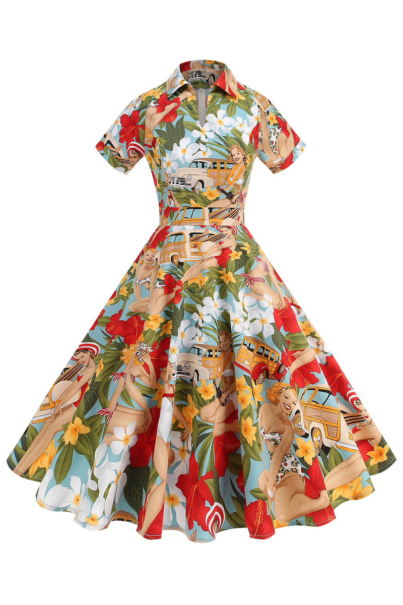 Load image into Gallery viewer, Flower A Line Printed Vintage 1950s Dress