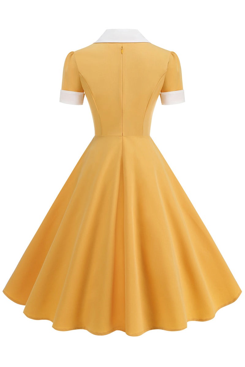 Load image into Gallery viewer, Blue A Line V-Neck 1950s Dress With Short Sleeves