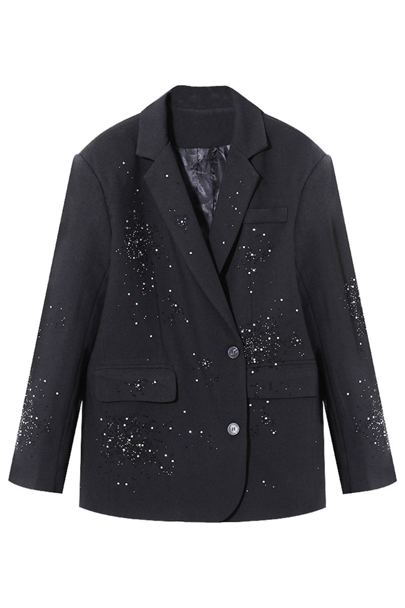 Load image into Gallery viewer, Sparkly Beaded Black Notched Lapel Blazer