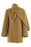 Khaki Faux Leather Wool Coat