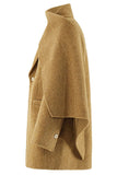 Khaki Faux Leather Wool Coat