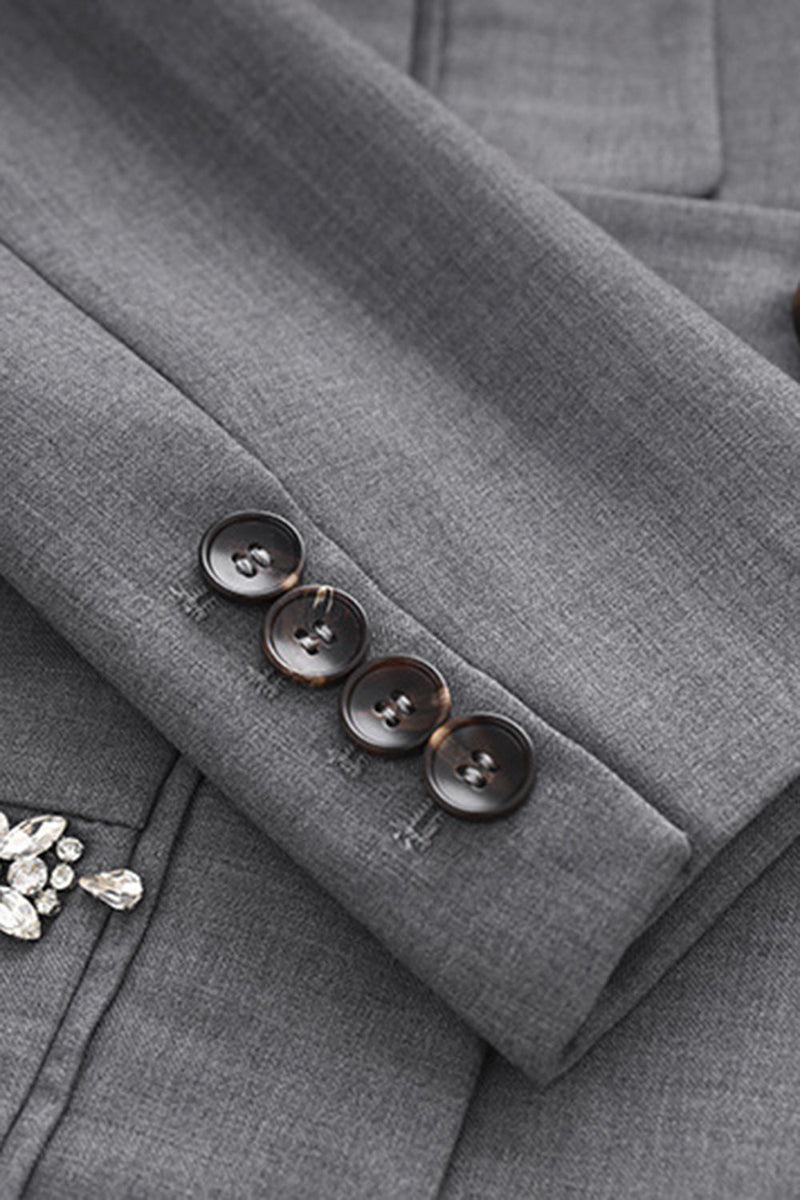 Load image into Gallery viewer, Sparkly Grey Peak Lapel Beaded Double-Breasted Blazer Dress