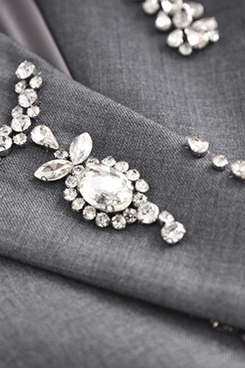 Load image into Gallery viewer, Sparkly Grey Peak Lapel Beaded Double-Breasted Blazer Dress