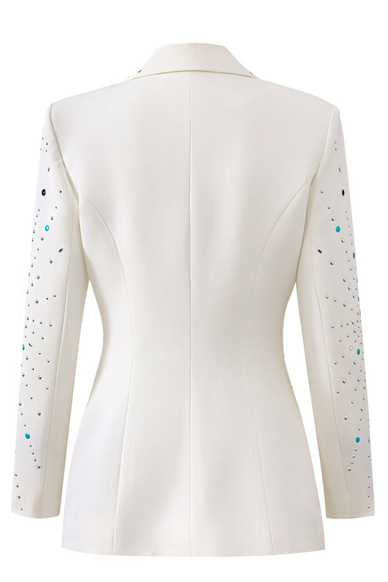 Load image into Gallery viewer, Sparkly White Peak Lapel Blazer with Beadings