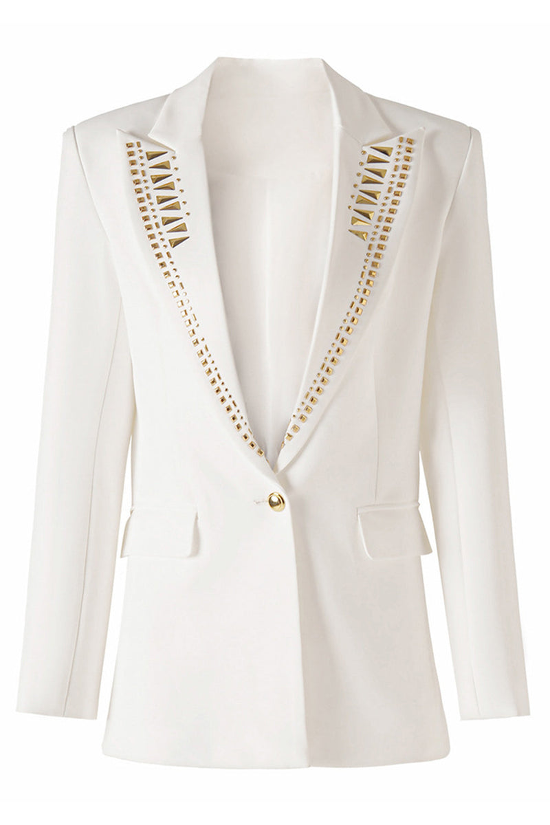 Load image into Gallery viewer, White Beaded Peak Lapel Women Blazer