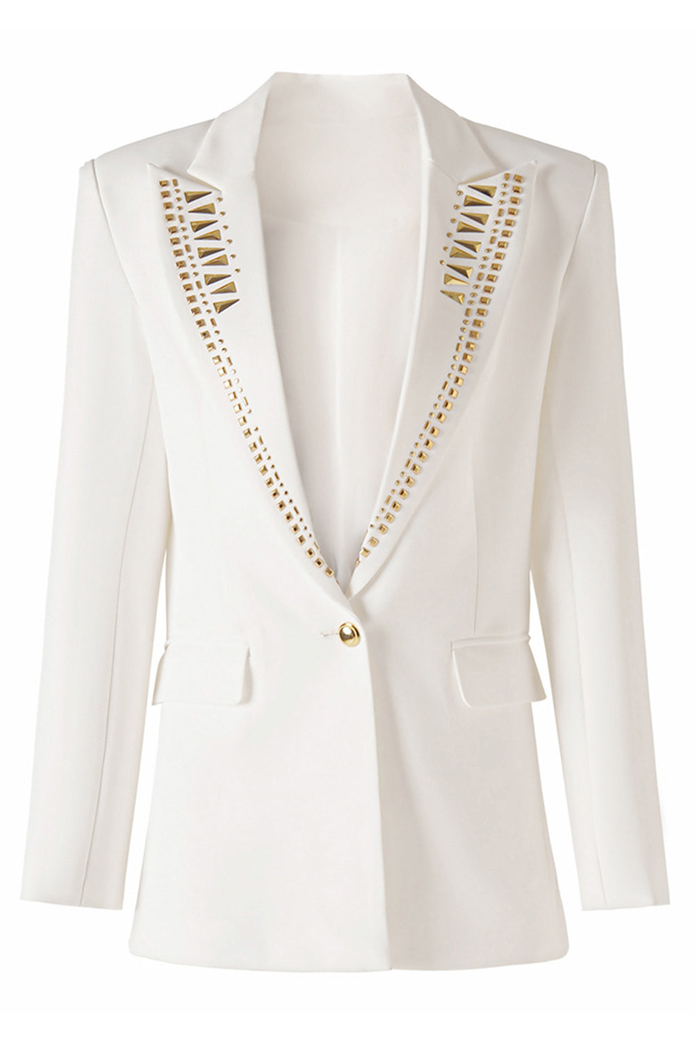 White Beaded Peak Lapel Women Blazer