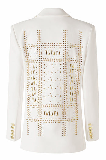 White Beaded Peak Lapel Women Blazer