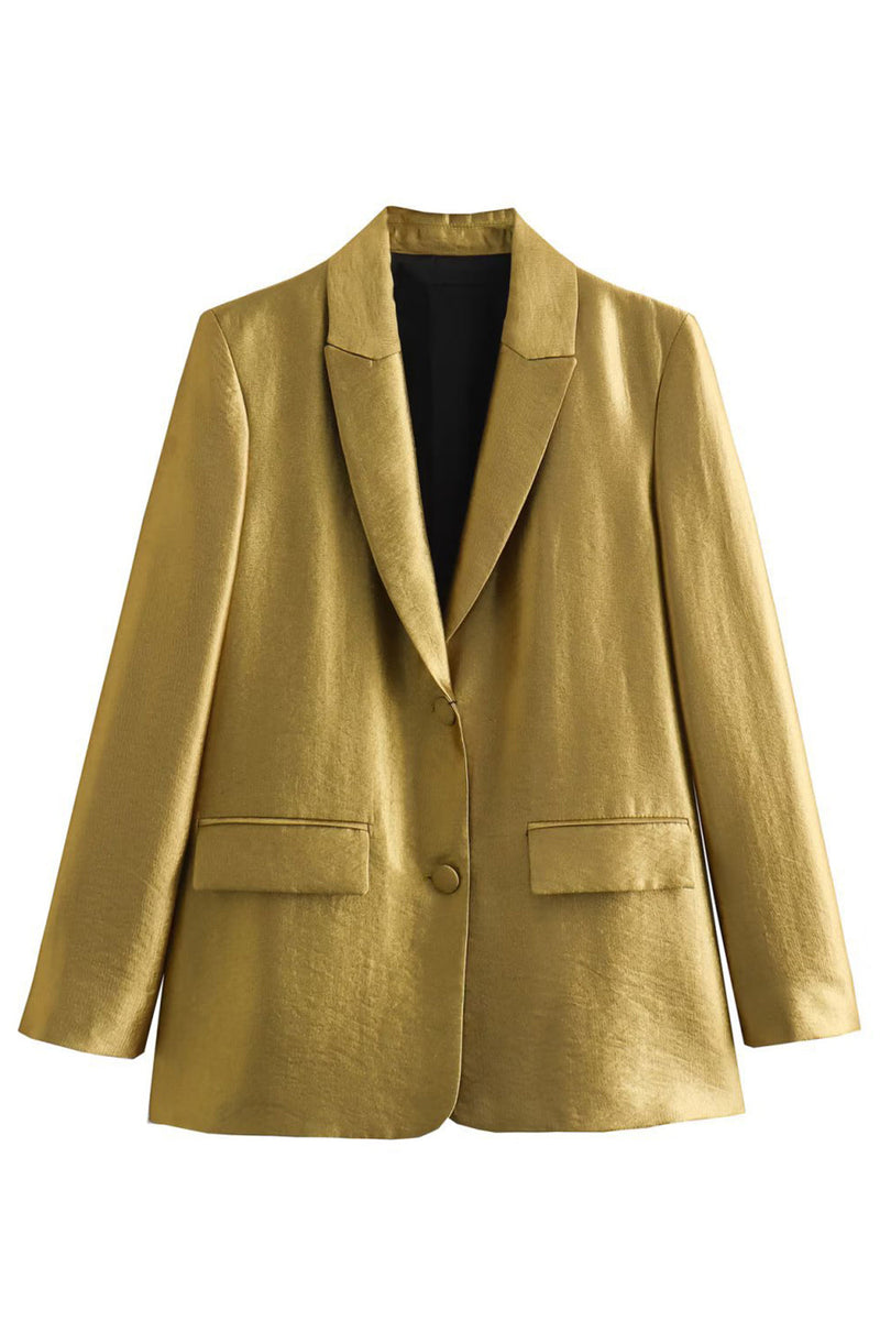 Load image into Gallery viewer, Golden Oversize Peak Lapel Single Breasted Blazer