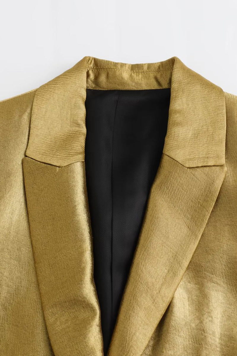 Load image into Gallery viewer, Golden Oversize Peak Lapel Single Breasted Blazer