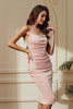 Load image into Gallery viewer, Pink Spaghetti Straps Ruched Bodycon Cocktail Dress