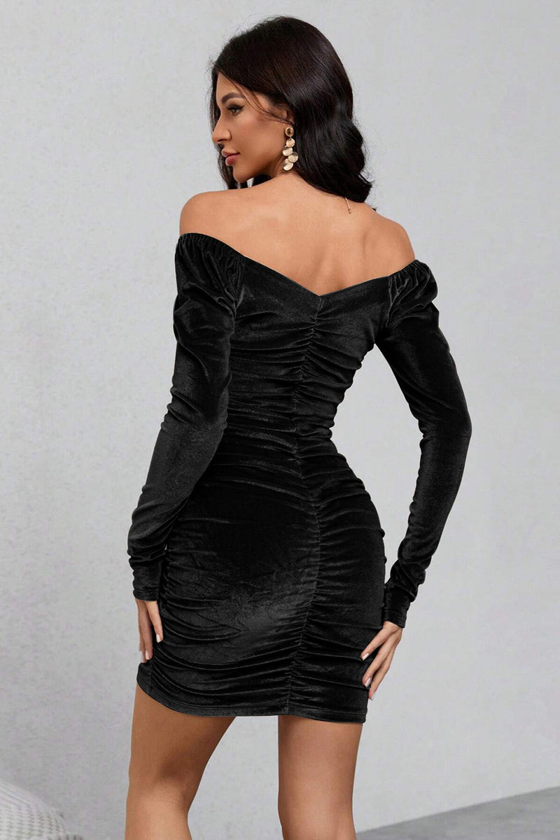 Load image into Gallery viewer, Black Velvet Long Sleeves Bodycon Cocktail Dress