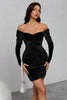 Load image into Gallery viewer, Black Velvet Long Sleeves Bodycon Cocktail Dress