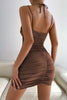 Load image into Gallery viewer, Brown Ruched Bodycon Short Party Dress