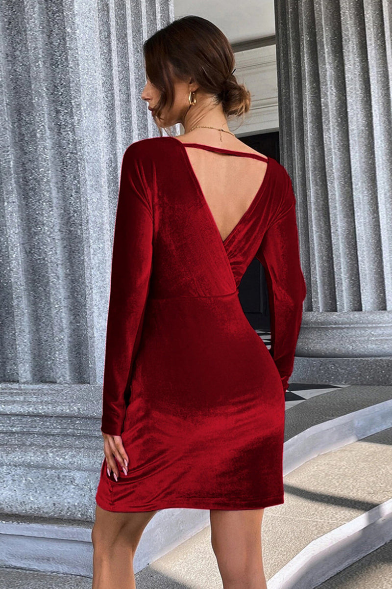 Load image into Gallery viewer, Burgundy V-Neck Velvet Short Party Dress