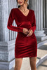 Load image into Gallery viewer, Burgundy V-Neck Velvet Short Party Dress