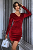 Load image into Gallery viewer, Burgundy V-Neck Velvet Short Party Dress