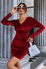 Load image into Gallery viewer, Burgundy V-Neck Velvet Short Party Dress